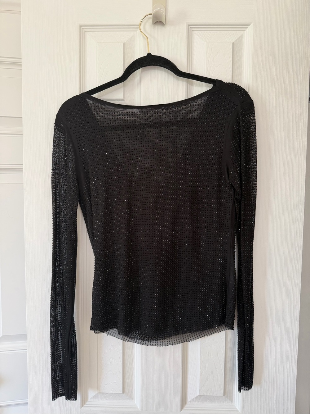 JLUXLABEL Black Long Sleeve Sheer Mesh Top with Sparkle